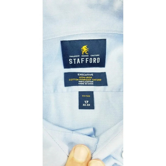 Stafford 17 32-33 Executive Non Iron Fitted Button Down Cotton Pinpoint Oxford - Picture 4 of 9